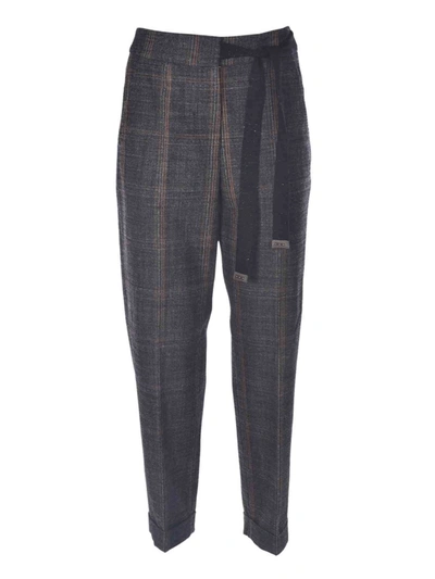 Shop Peserico Checked Pants In Grey And Beige