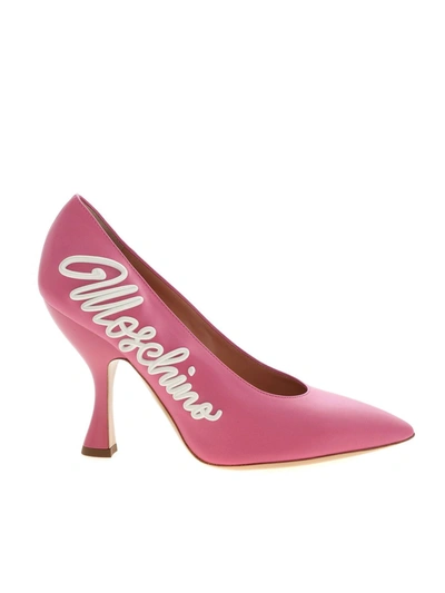 Shop Moschino 3d Effect Logo Pointed Pumps In Pink