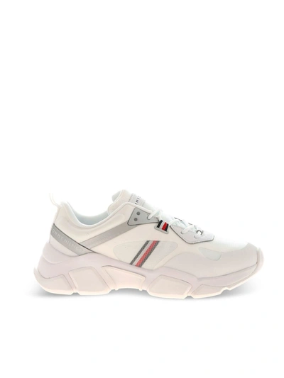 Shop Tommy Hilfiger Logo Sneakers In White And Silver Color