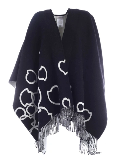 Shop Moncler Cape Featuring Black And White Fringes
