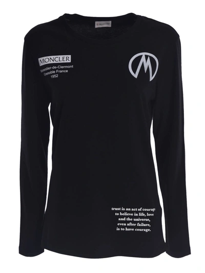 Shop Moncler Long Sleeves T-shirt In Black With Logo