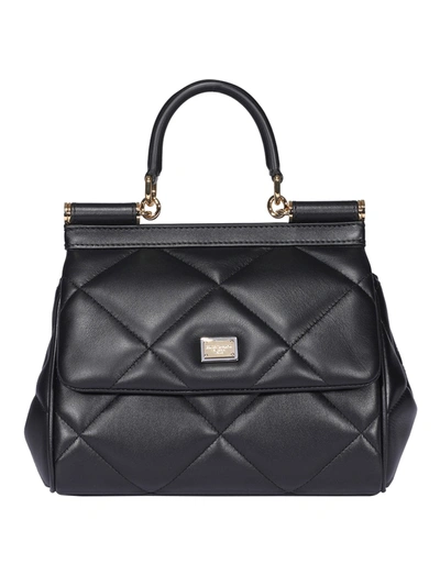 Shop Dolce & Gabbana Sicily S Bag In Aria Matelasse Calfskin In Black