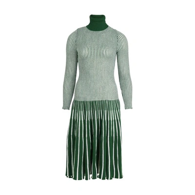 Shop Thebe Magugu Knitted Dress In Green Cream