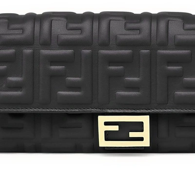 Shop Fendi Baguette Continental Wallet With Chain In Noir