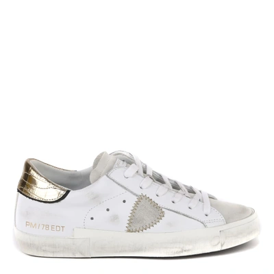 Shop Philippe Model Prsx Veau Croco White Leather Sneaker In Veau Croco Blanc Or