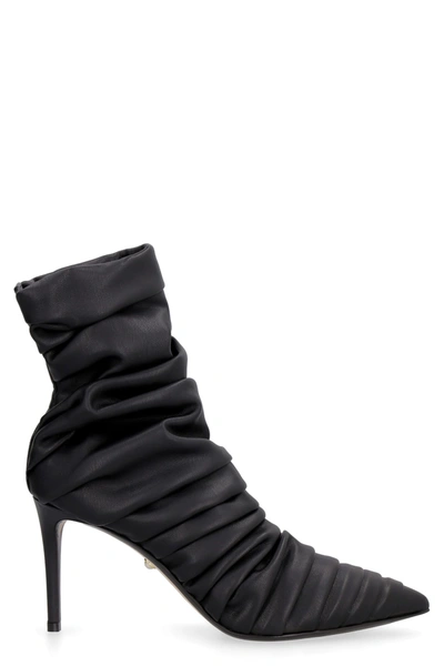 Shop Alevì Gaia Draped Leather Ankle Boots In Black
