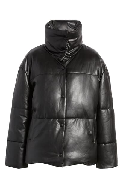 Avec Les Filles Oversize Faux Leather Puffer Jacket In Black | ModeSens