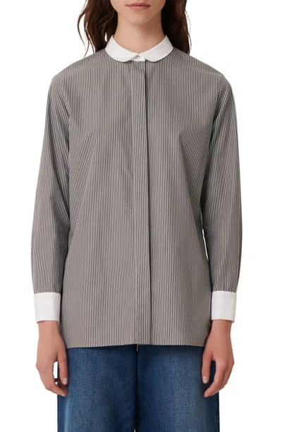 Shop Maje Stripe Poplin Button-up Shirt In Gray