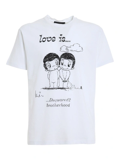 Shop Dsquared2 Love Is Cotton T-shirt In White