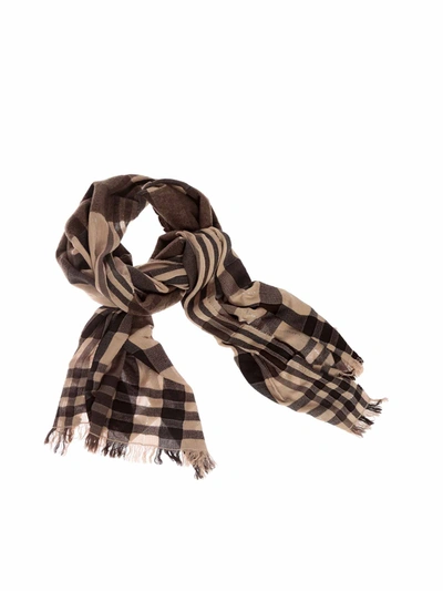 Shop Fabiana Filippi Checked Scarf In Brown And Beige