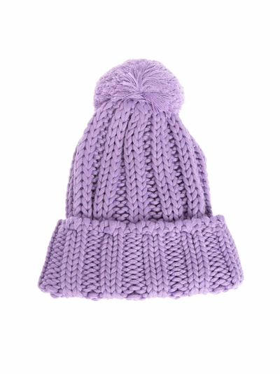 Shop Msgm Knitted Beanie In Violet In Purple