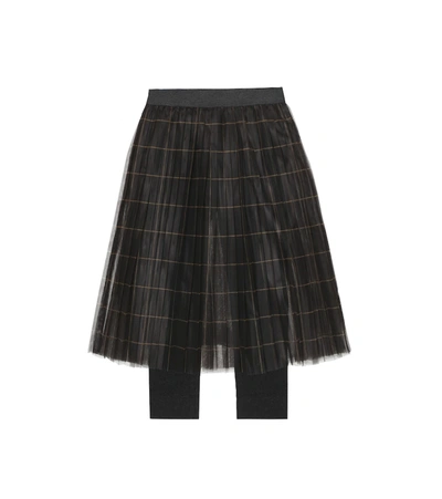 Shop Brunello Cucinelli Checked Tulle Skirt And Leggings In Grey