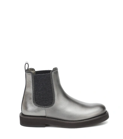 Shop Brunello Cucinelli Leather Chelsea Boots In Silver