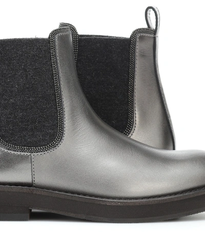 Shop Brunello Cucinelli Leather Chelsea Boots In Silver