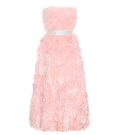 Shop Dolce & Gabbana Feather And Silk Gown In Pink