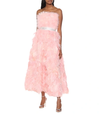 Shop Dolce & Gabbana Feather And Silk Gown In Pink