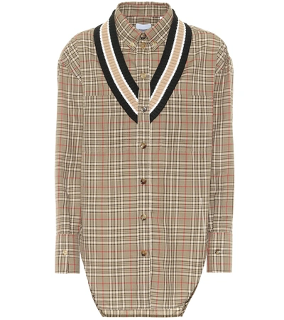 Shop Burberry Checked Cotton And Wool Shirt In Beige