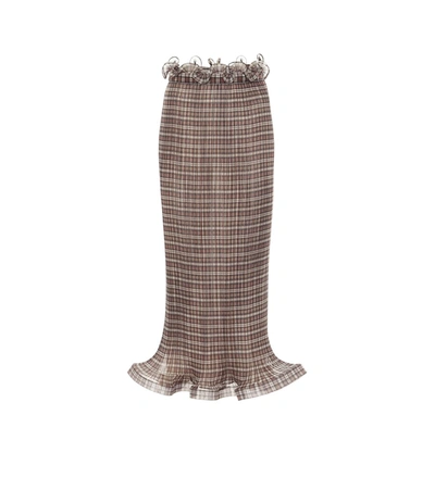 Shop Burberry Checked Chiffon Plissé Midi Skirt In Beige