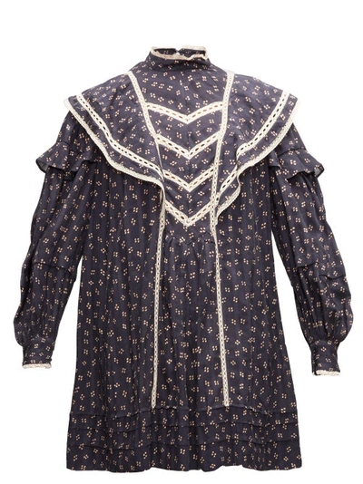 Isabel Marant Étoile Rebel Lace-trimmed Floral-dot Cotton Mini Dress In  Black | ModeSens