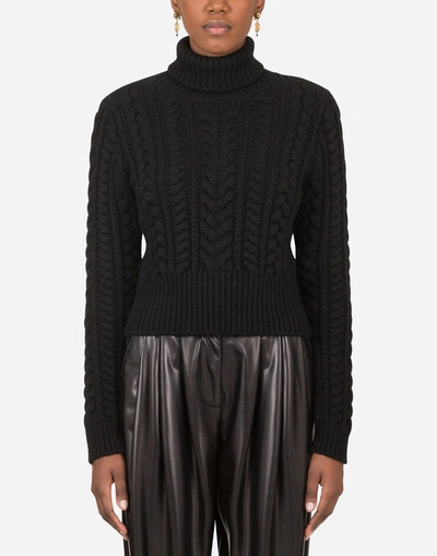 Shop Dolce & Gabbana Cable-knit Cashmere Turtle-neck Sweater In Black