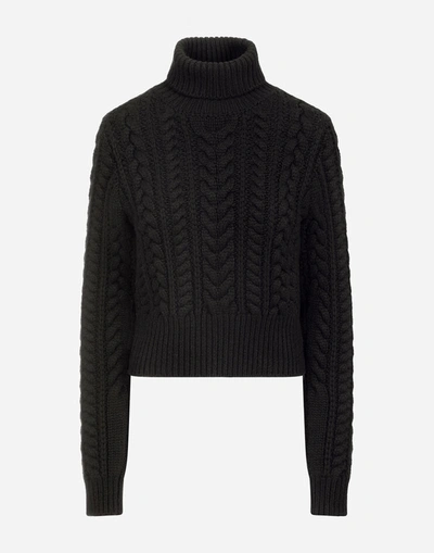 Shop Dolce & Gabbana Cable-knit Cashmere Turtle-neck Sweater In Black