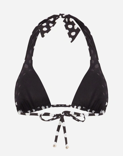 Shop Dolce & Gabbana Padded Triangle Bikini Top With Polka-dot Print