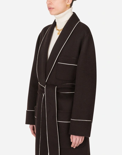 Shop Dolce & Gabbana Robe-style Jacket In Doubled Cashmere With Belt In Multicolor