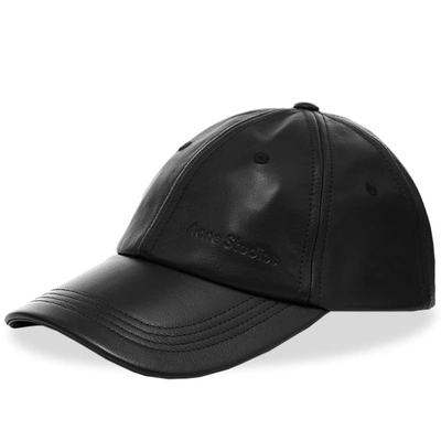 Shop Acne Studios Carliy Leather Vintage Cap In Black