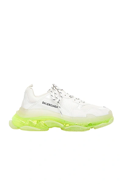 Shop Balenciaga Triple S Clear Sole Sneakers In White & Fluo Yellow