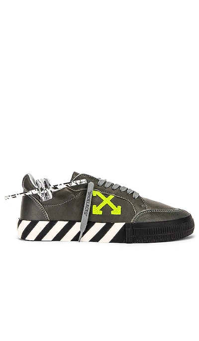 Shop Off-white Low Vulcanized Sustainable Sneaker In Leather Grey & Green