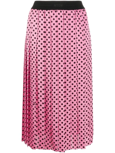 Shop Msgm Polka Dot Pleated Skirt In Pink