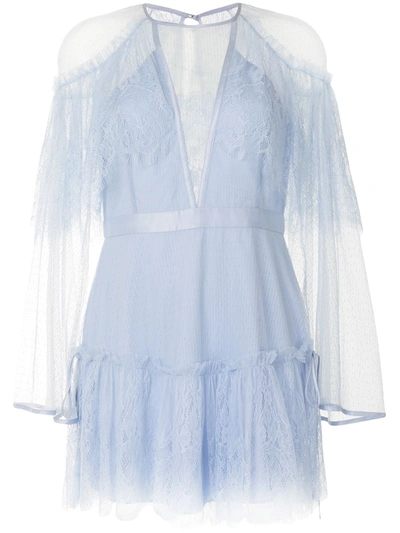 Shop Alice Mccall Ruffled Lace Mini Dress In Blue