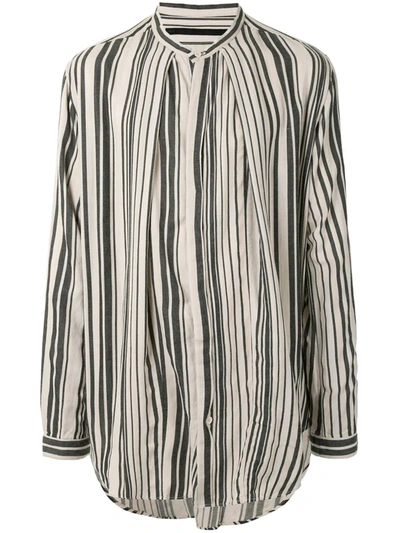 Shop Julius Striped Stand-collar Shirt In Brown