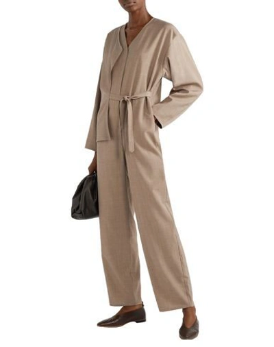Shop Le 17 Septembre Woman Jumpsuit Khaki Size 6 Wool, Polyester, Polyurethane In Beige