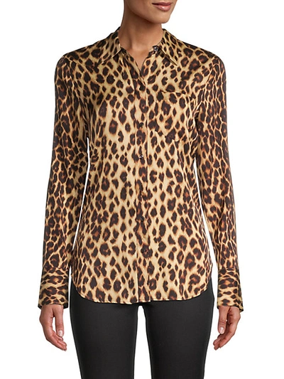 Shop A.l.c Leopard-print Stretch-silk Shirt In Brown Multi