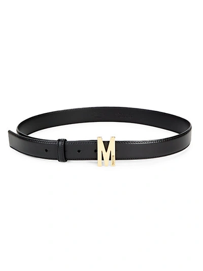Shop Moschino Logo Slim Leather Belt In Black