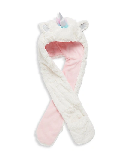 Shop Capelli New York Girl's Spirit Hooded Faux Fur Scarf In Ivory Pink