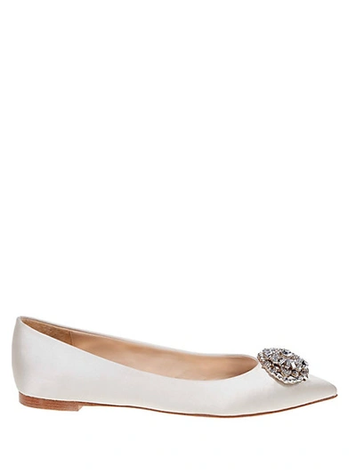 Shop Badgley Mischka Davis Satin Flats In Ivory