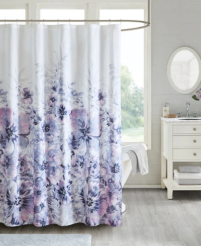 Shop Madison Park Enza Floral Printed Cotton Shower Curtain, 72" X 72" In Purple