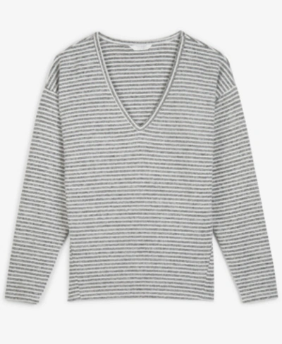 Shop Lucky Brand Striped V-neck Top In Grey Stripe