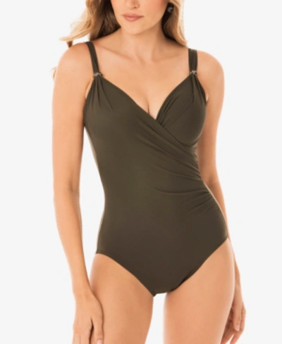 Shop Miraclesuit Razzle Dazzle Siren Twist-front Underwire Allover Slimming One-piece Swimsuit Women's Swimsuit In Olivetta Green