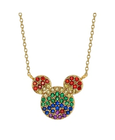 Shop Disney Gold-tone Rainbow Crystal Mickey Mouse Pendant Necklace In Silver Plate