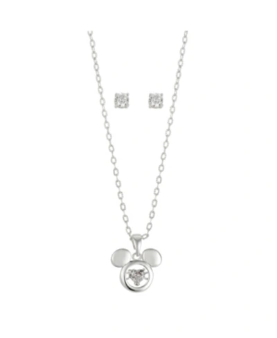 Shop Disney Mickey Mouse Cubic Zirconia Pendant Necklace And Stud Earrings Set In Fine Silver Plate In Silver-tone