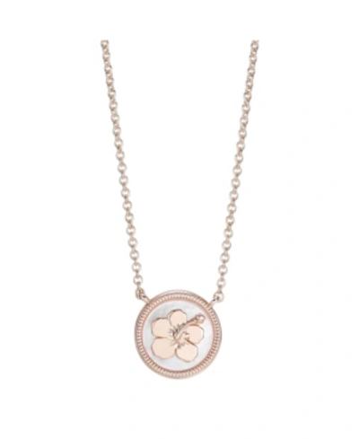 Shop Disney Rose Gold-tone Lilo And Stitch Mother-of-pearl Pendant Necklace In Fine Silver Plate
