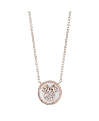 Shop Disney Silver Rose Gold Flash Tone Minnie Mouse Mother-of-pearl Pendant Necklace In Silver Plate In Rose Gold-tone