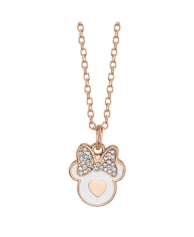 Shop Disney Rose Gold-tone Minnie Mouse Crystal Pendant Necklace In Silver Plate