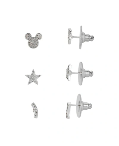 Shop Disney Silver-tone Cubic Zirconia Mickey Mouse Earring Set, Three Pair, In Silver Plate