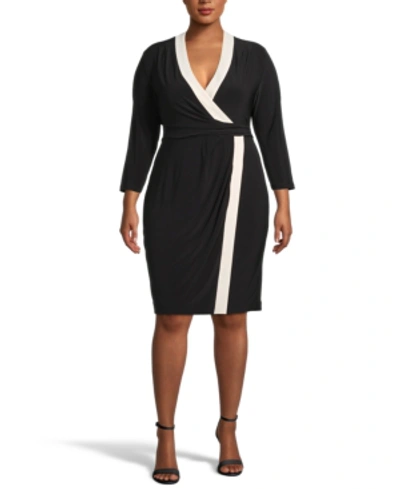 Shop Anne Klein Plus Size Colorblocked Faux-wrap Dress In Anne Black/anne White