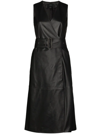 Shop Joseph Dibo Belted Leather Midi Dress In Black