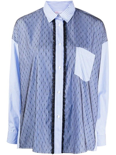 Shop Red Valentino Mesh Overlay Striped Shirt In White